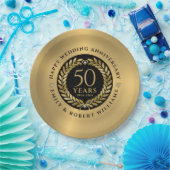50周年記念結婚金ゴールドローレルリース ペーパープレート (パーティー)