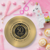 50周年記念結婚金ゴールドローレルリース ペーパープレート (パーティー)