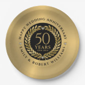 50周年記念結婚金ゴールドローレルリース ペーパープレート (正面)