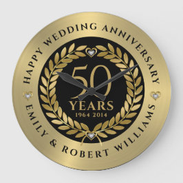 50周年記念結婚金ゴールドローレルリース ラージ壁時計