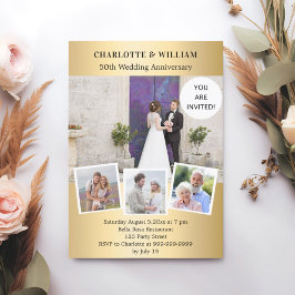 50周年記念結婚金ゴールド写真コラージュ 招待状
