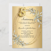 50周年記念結婚金ゴールド写真緑 招待状 (正面)