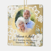 50周年記念結婚金ゴールド写真花模様 セラミックオーナメント (左)