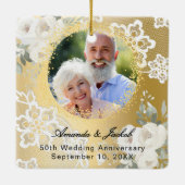 50周年記念結婚金ゴールド写真花模様 セラミックオーナメント (裏面)
