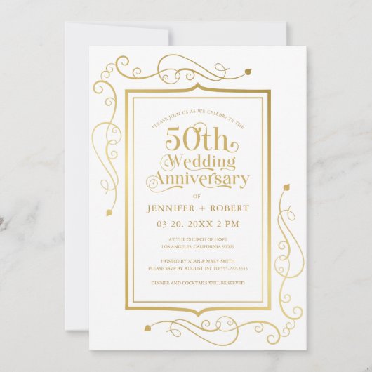 50周年記念結婚金ゴールド枠 招待状 (正面)