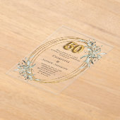 50周年記念結婚金ゴールド緑澄ん アクリル招待状 (レイダウン)