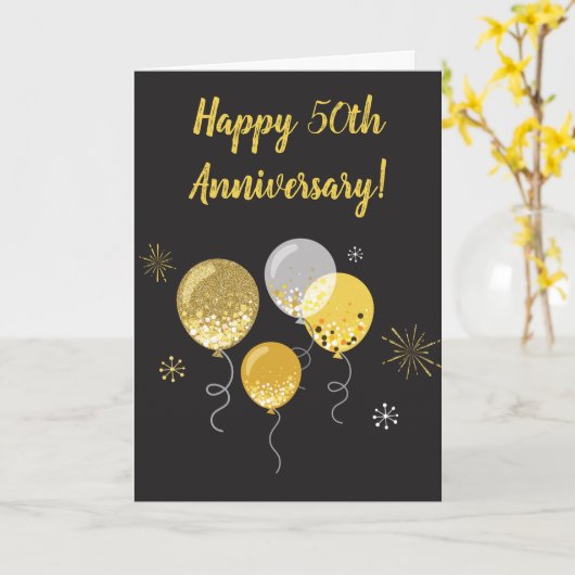 50周年記念結婚金ゴールド風船 カード (黄色い花)