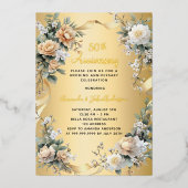 50周年記念結婚金ゴールド黄花模様 箔招待状 (正面)