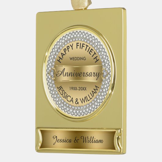 50周年記念結婚金ゴールド・ダイヤモンド ゴールドプレートバナーオーナメント (左)