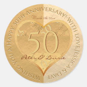 50周年記念結婚金ハートシール ラウンドシール