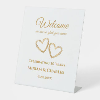 50周年記念結婚金ハート歓迎サイン 台座サイン
