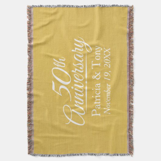 50周年記念結婚金パーソナライズされた金 スローブランケット (正面縦)