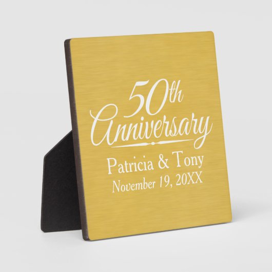 50周年記念結婚金パーソナライズされた金 フォトプラーク (正面)