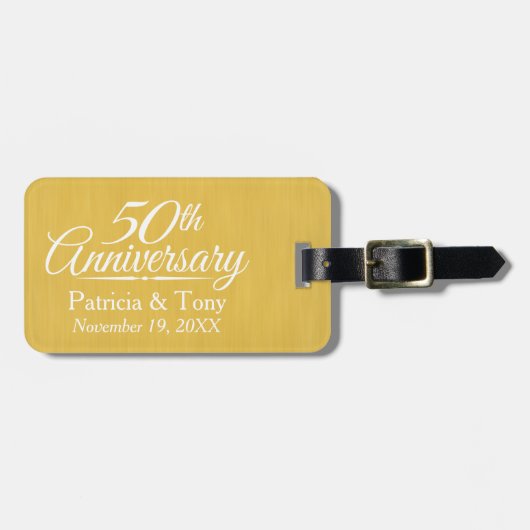 50周年記念結婚金パーソナライズされた金 ラゲッジタグ (正面横)