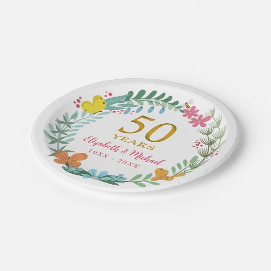 50周年記念結婚金フローラ蝶 ペーパープレート (アングル)