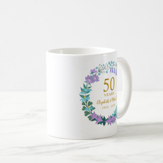 50周年記念結婚金ブルーベルリース コーヒーマグカップ (正面右)