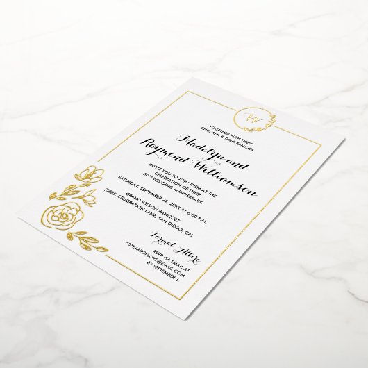 50周年記念結婚金リースモノグラム 箔招待状 (回転した状態)