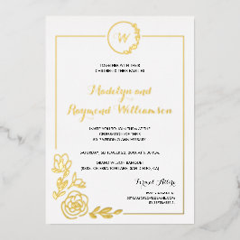 50周年記念結婚金リースモノグラム 箔招待状