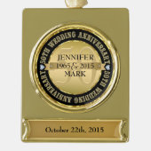 50周年記念結婚金属金ゴールド&ブラック2 ゴールドプレートバナーオーナメント (正面)