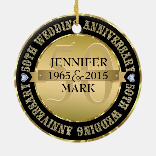 50周年記念結婚金属金ゴールド&ブラック2 セラミックオーナメント (裏面)