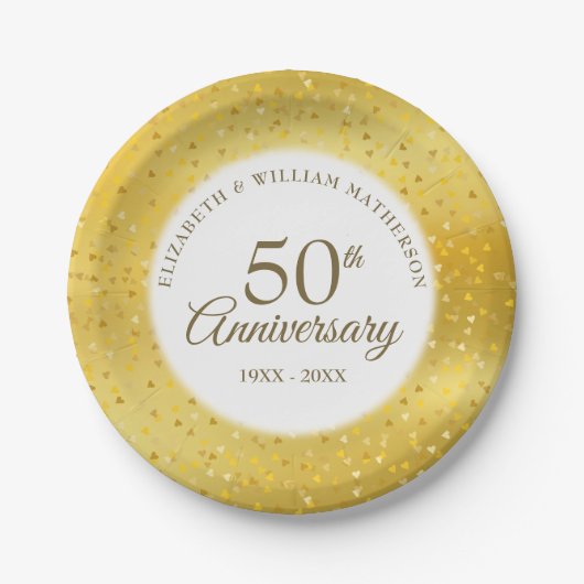 50周年記念結婚金箔ハート紙吹雪 ペーパープレート (正面)