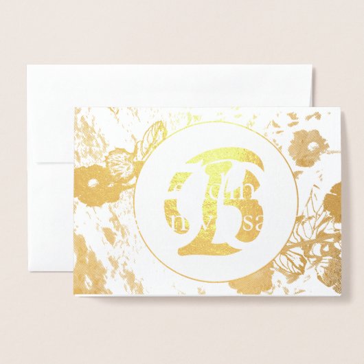 50周年記念結婚金箔フローラ招待状 箔カード (封筒付き正面)