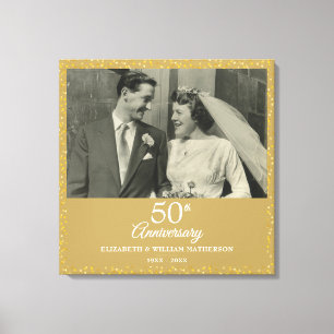 50周年記念結婚金色愛ハート写真 キャンバスプリント
