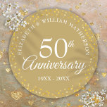 50周年記念結婚金色愛ハート ラウンドシール<br><div class="desc">50周年記念ゴールデンコレクションとコーディネートするハート。繊細な黄金のハート。50年の特別なゴールデンアニバーサリー情報をシックなホワイトレタリングでパーソナライズ。Thisisnomeによる設計©</div>