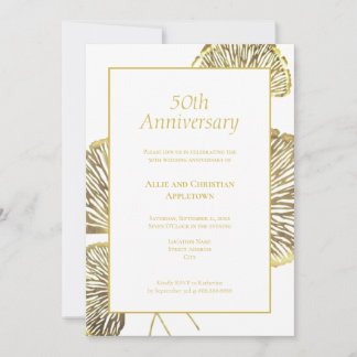 50周年記念結婚金銀杏ビロバ葉 招待状