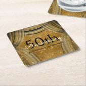 50周年記念結婚黒と金ゴールドの輝き スクエアペーパーコースター (アングル)