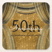 50周年記念結婚黒と金ゴールドの輝き スクエアペーパーコースター (正面)