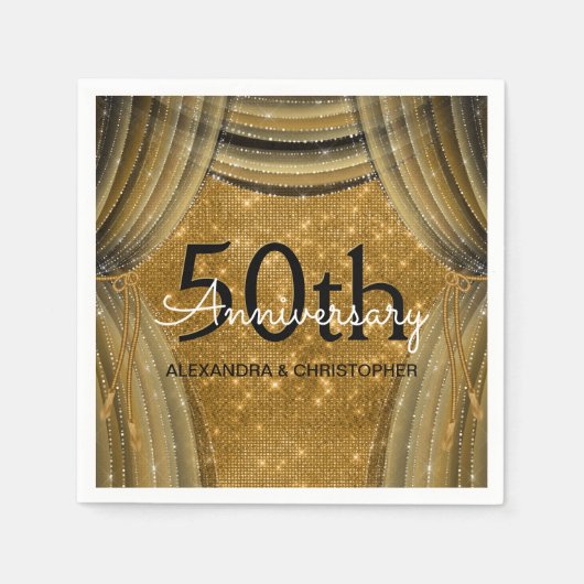 50周年記念結婚黒と金ゴールドの輝き スタンダードカクテルナプキン (正面)