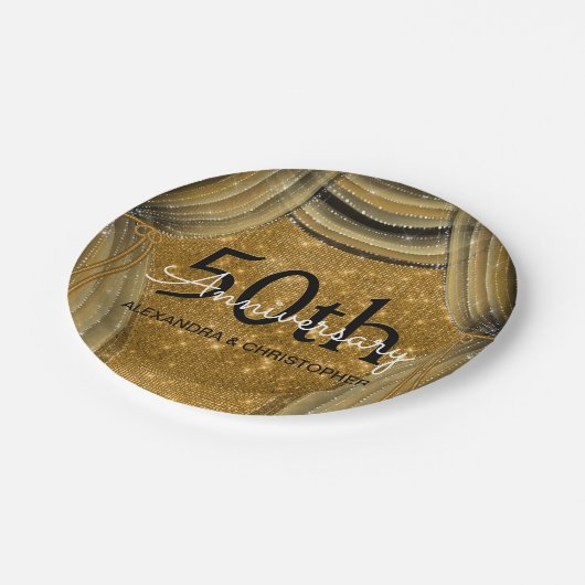 50周年記念結婚黒と金ゴールドの輝き ペーパープレート (アングル)