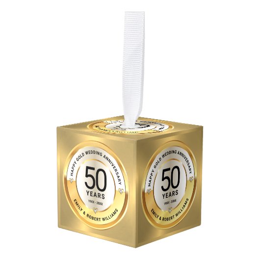 50周年記念結婚黒金ゴールド文字 キューブオーナメント (正面アングル)