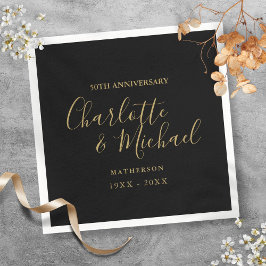 50周年記念結婚黒金ゴールド署名 スタンダードカクテルナプキン