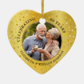 50周年記念結婚2フォトゴールデンハート セラミックオーナメント (正面)