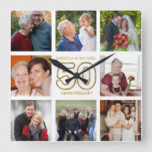 50周年記念結婚8フォトコラージュ スクエア壁時計 (正面)
