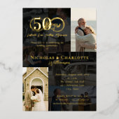 50周年記念結婚・今フォトコラージュ 箔招待状 (正面)