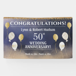 50周年記念結婚、金ゴールド、青、白 横断幕