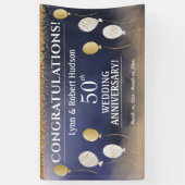 50周年記念結婚、金ゴールド、青、白 横断幕 (縦)