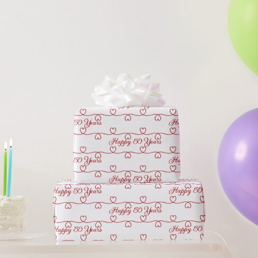 50周年記念赤いハート ラッピングペーパー (パーティーギフト)