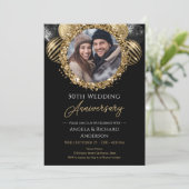 50周年記念金ゴールドと黒グリッター写真 招待状 (スタンド正面)