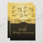 50周年記念金ゴールドと黒フローラ宝石飾 招待状 (正面/裏面)