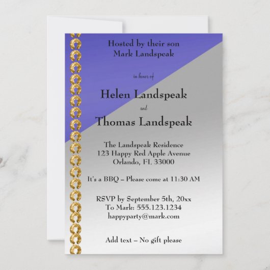 50周年記念金ゴールドエレガントナゲット&ブルーインビタ 招待状 (裏面)