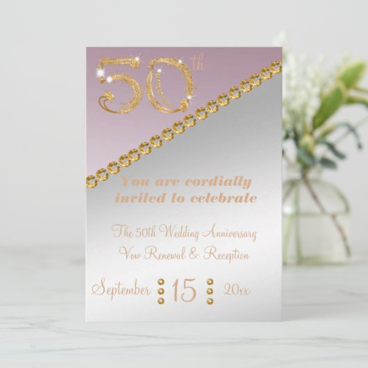 50周年記念金ゴールドエレガントナゲット&ライトピンク 招待状 (スタンド正面)