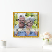 50周年記念金ゴールドグリッターフレーム写真 スクエア壁時計 (ホーム)