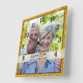 50周年記念金ゴールドグリッターフレーム写真 スクエア壁時計 (傾斜)