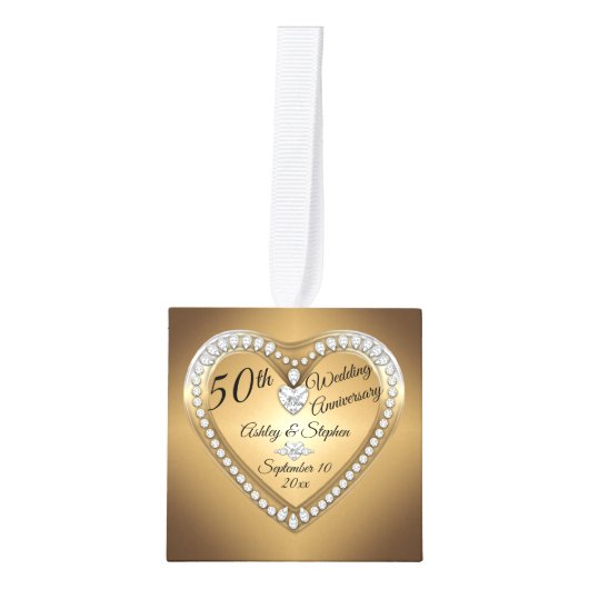 50周年記念金ゴールドダイヤモンド写真記念 キューブオーナメント (正面)