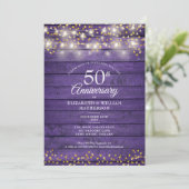 50周年記念金ゴールドハートストリングライトウッド 招待状 (スタンド正面)