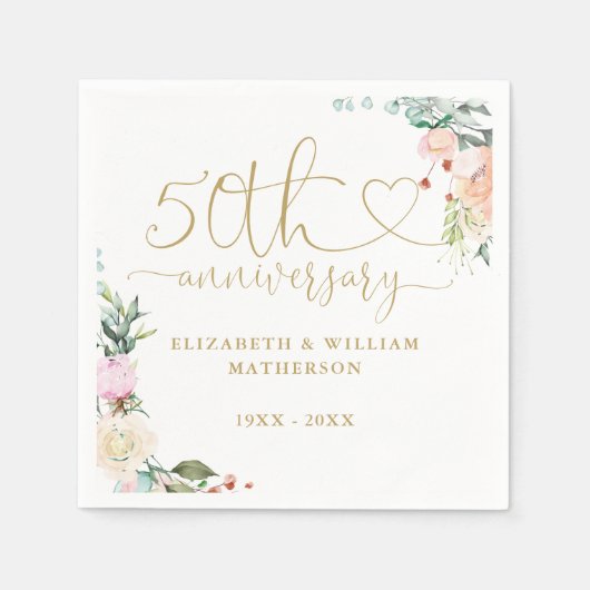 50周年記念金ゴールドハートバラフローラ スタンダードカクテルナプキン (正面)